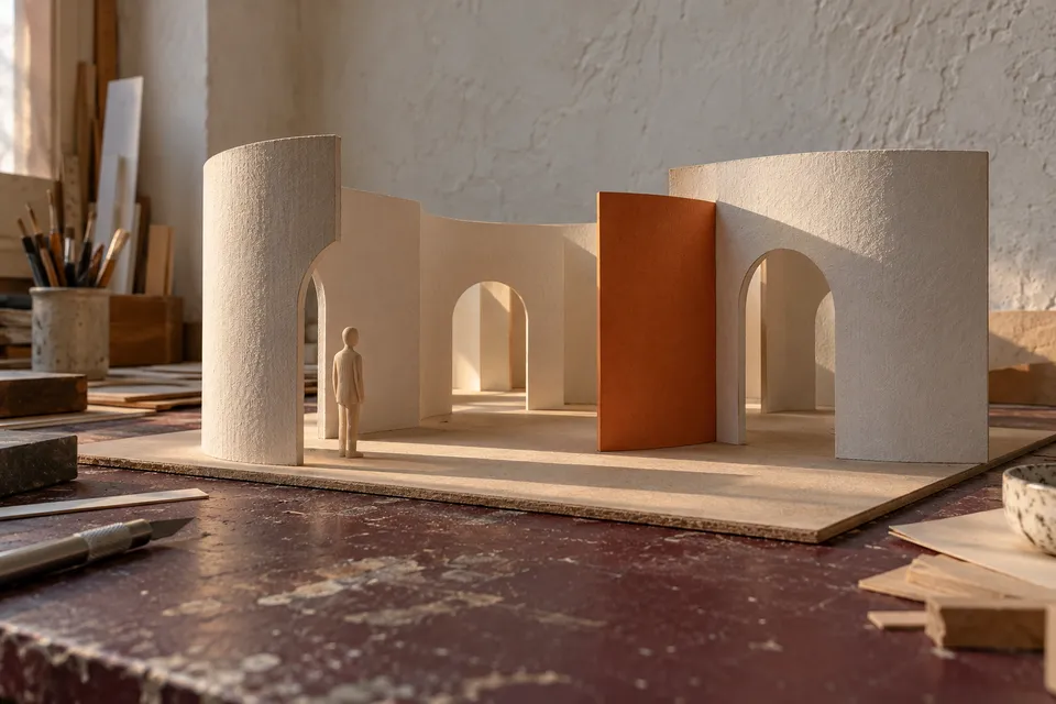 Small cardboard installation arranged to explore spatial relationships